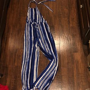 Blue striped jump suit